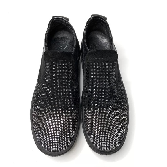 Janet Sport Italy Black Glitter Wedge Slip On Shoes 7 37 Sneakers Wedges - Picture 4 of 8